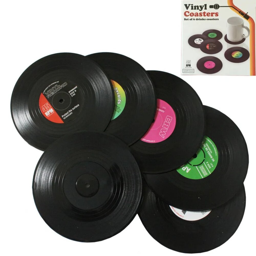 6 Piece Set Retro CD Shape Non-Slip Coasters